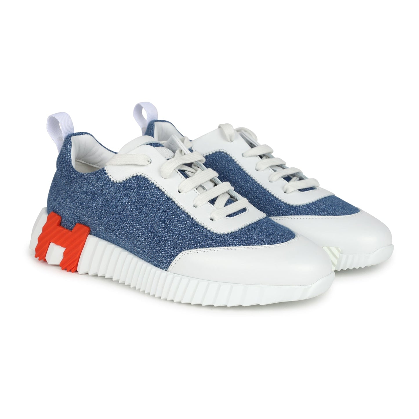 Hermes Bouncing Sneaker Bleu Clair Denim and Blanc Calfskin 38 EU