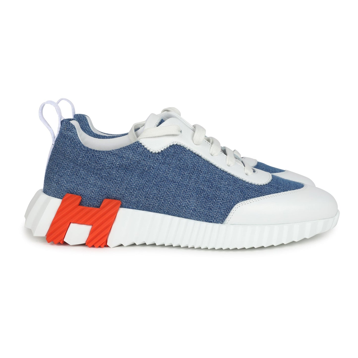 Hermes Bouncing Sneaker Bleu Clair Denim and Blanc Calfskin 38 EU