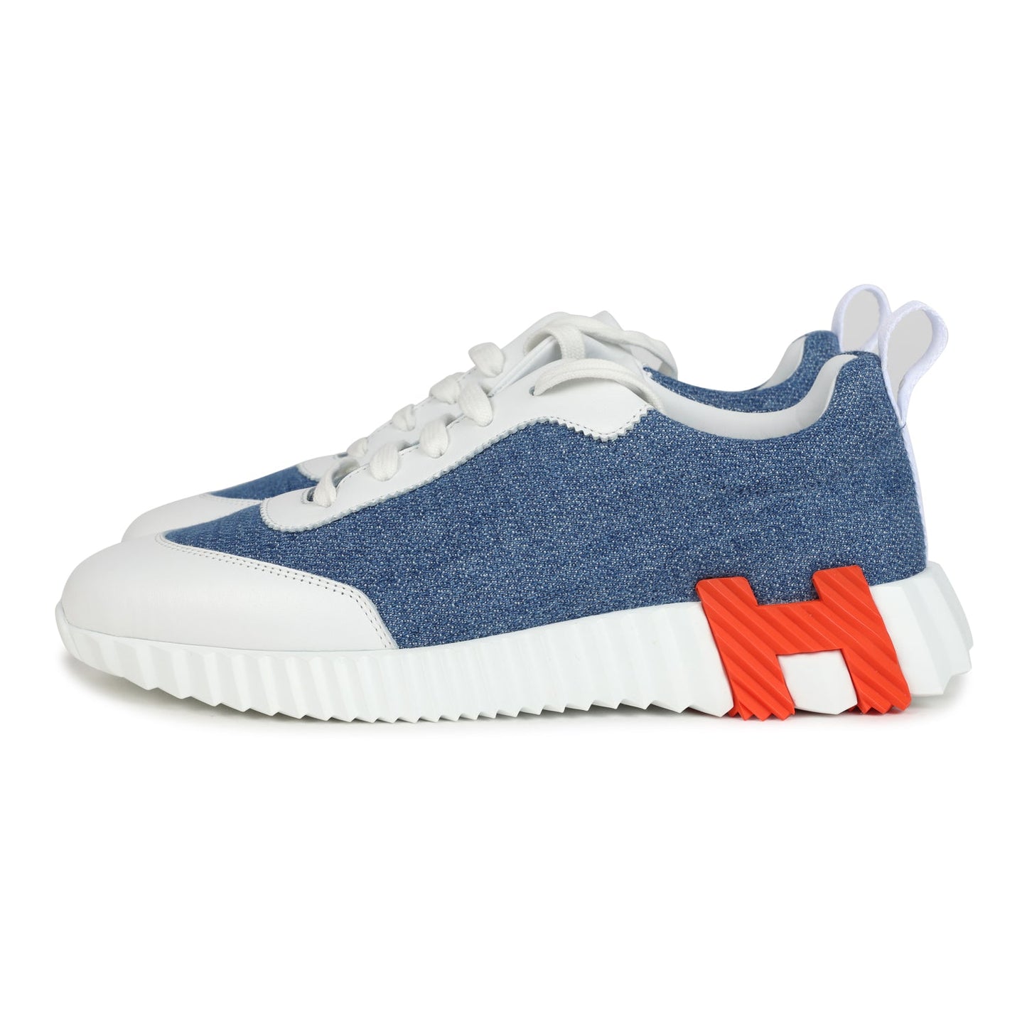 Hermes Bouncing Sneaker Bleu Clair Denim and Blanc Calfskin 38 EU