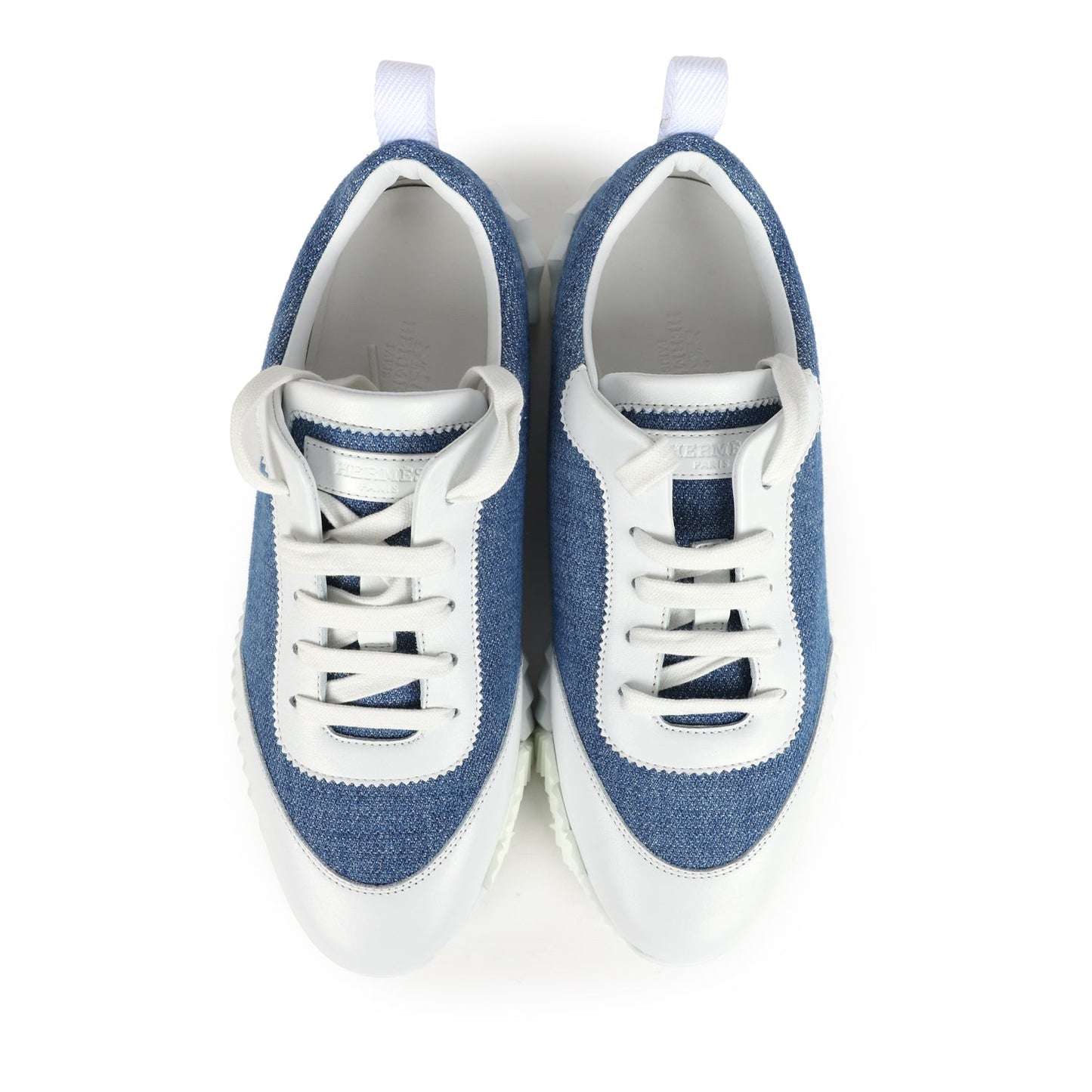 Hermes Bouncing Sneaker Bleu Clair Denim and Blanc Calfskin 38 EU