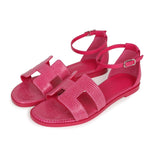 Hermes Santorini Sandals Rose Flash Lizard Palladium Hardware 36