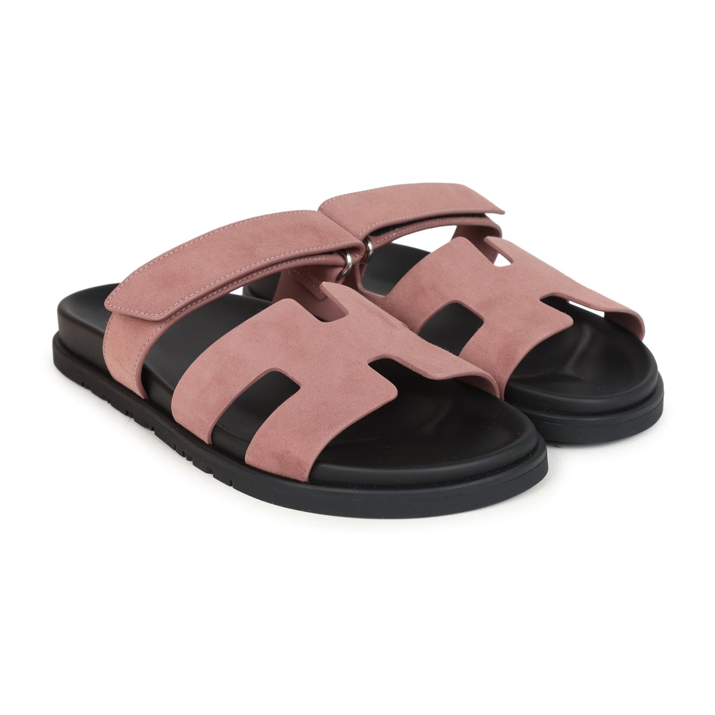 Hermes Chypre Techno Sandal Rose Antique Suede Palladium Hardware 39 EU