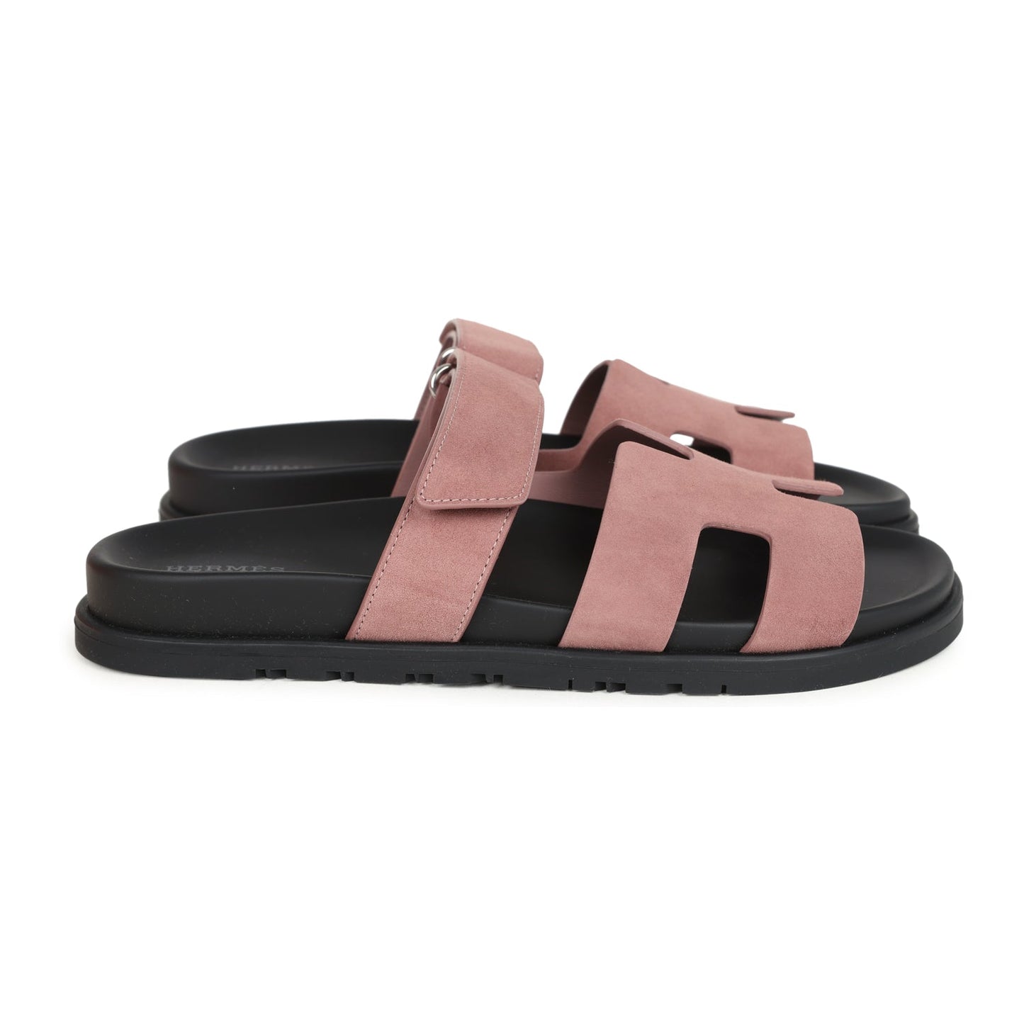 Hermes Chypre Techno Sandal Rose Antique Suede Palladium Hardware 39 EU