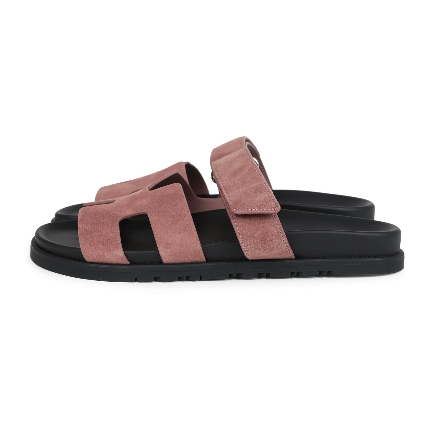 Hermes Chypre Techno Sandal Rose Antique Suede Palladium Hardware 39.5 EU