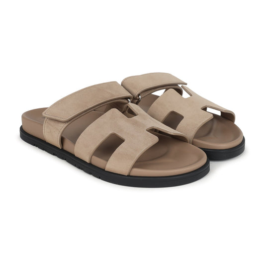 Hermes Chypre Techno Sandals Beige Sable Suede Palladium Hardware 39 EU
