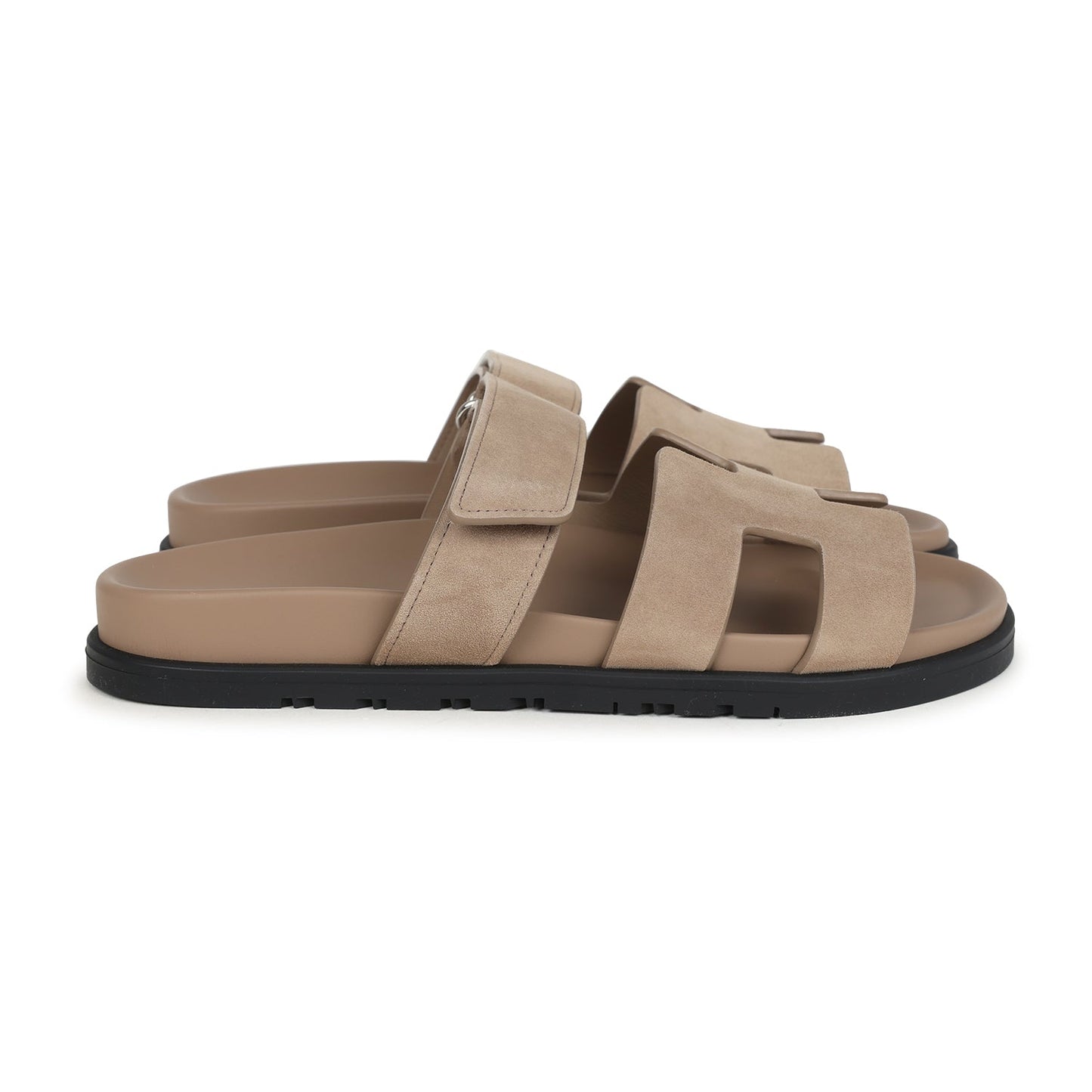 Hermes Chypre Techno Sandals Beige Sable Suede Palladium Hardware 39 EU