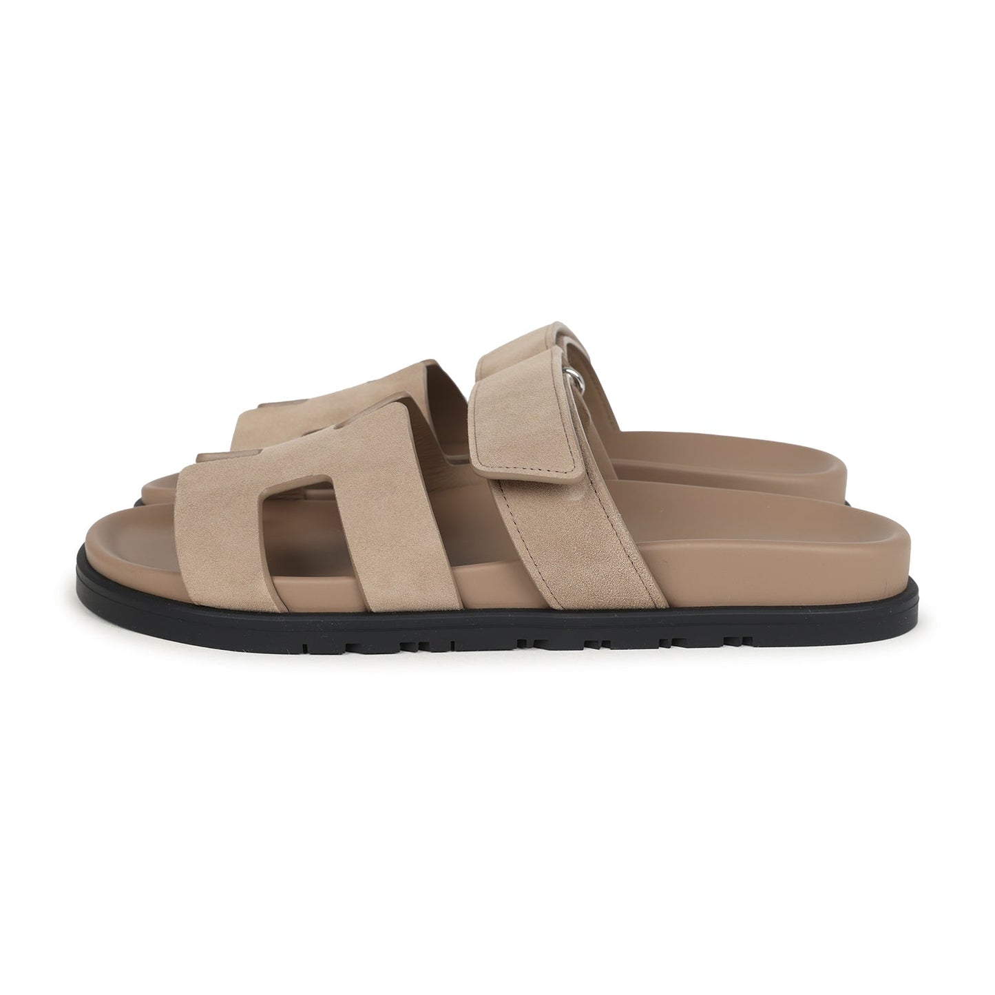 Hermes Chypre Techno Sandals Beige Sable Suede Palladium Hardware 39 EU