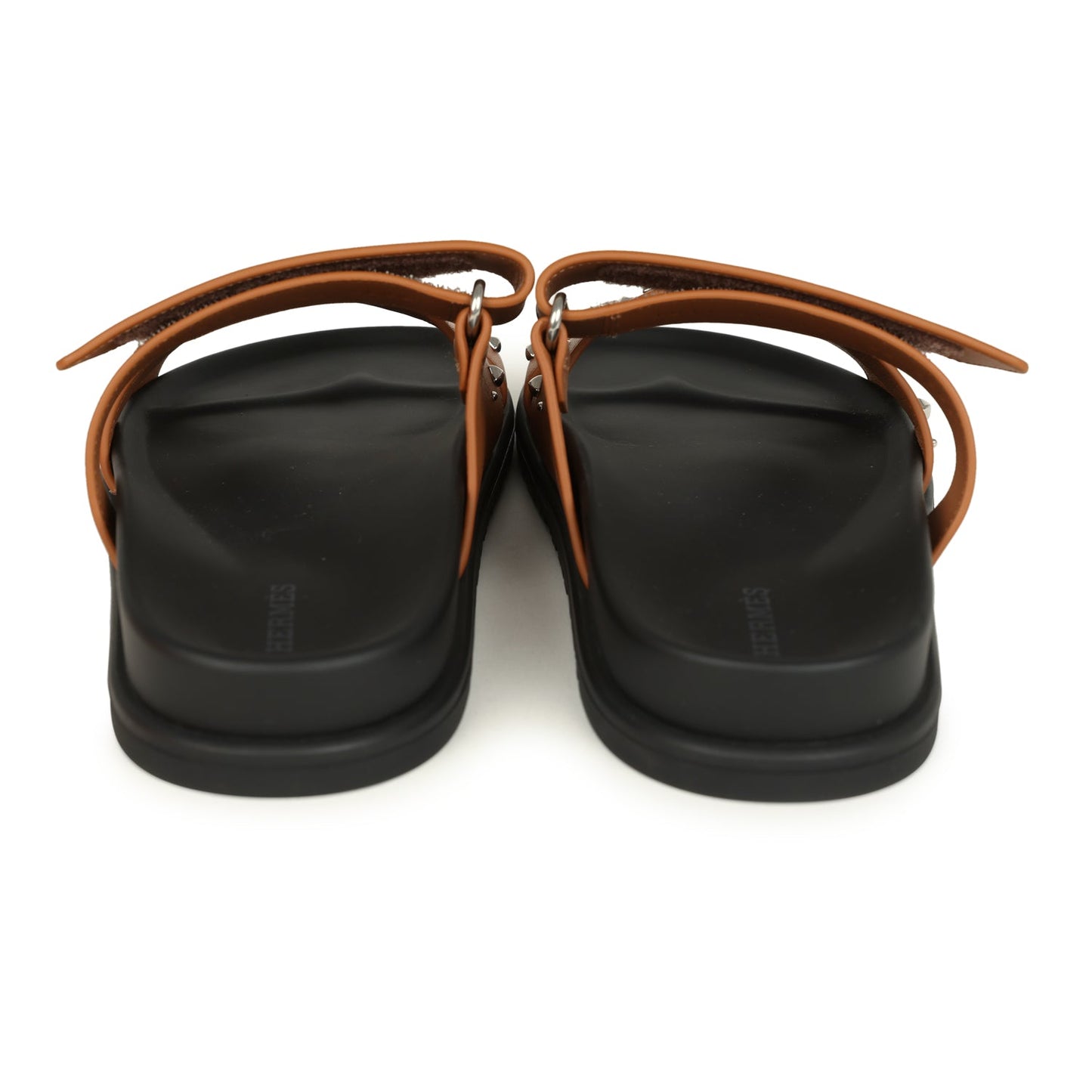 Hermes Chypre Techno Sandals Naturel Studded Calfskin Palladium Hardware 38 EU