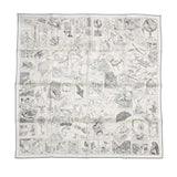 HERMES Carre Le Philateliste du Faubourg "The Philatelist of Fauve" Size 90 Gray / Parchement / White Silk100%