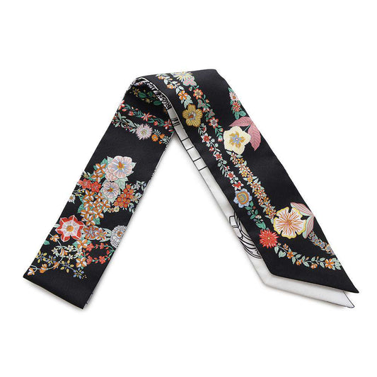 HERMES Twilly Bride de Gala en Fleur & Eyeliner Black/Multicolor Silk100%