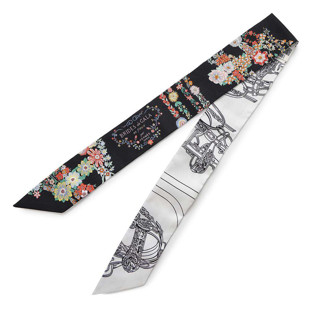 HERMES Twilly Bride de Gala en Fleur & Eyeliner Black/Multicolor Silk100%