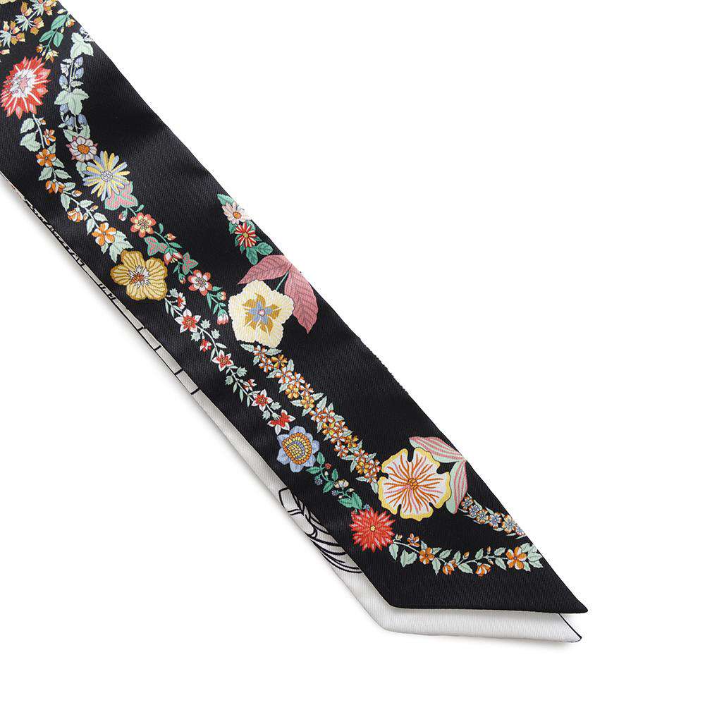 HERMES Twilly Bride de Gala en Fleur & Eyeliner Black/Multicolor Silk100%