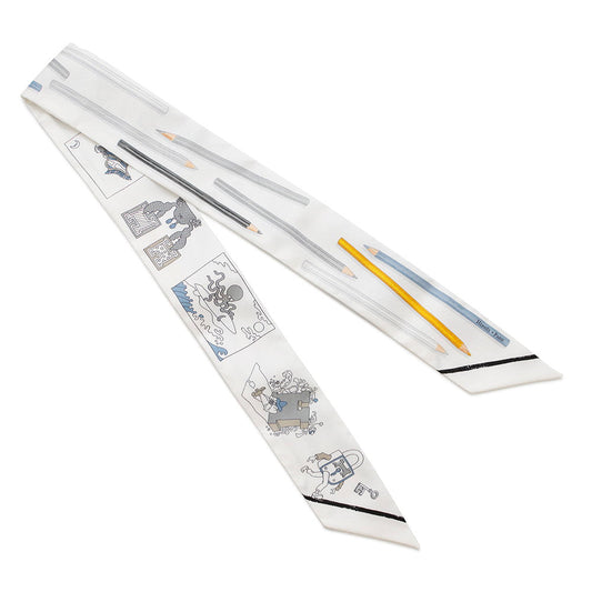 HERMES Twilly: Get out your colored pencils! White/Gray/Blue Jean Silk100%
