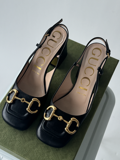 Gucci Horsebit Mid-Heel Slingback Pumps - Full Set