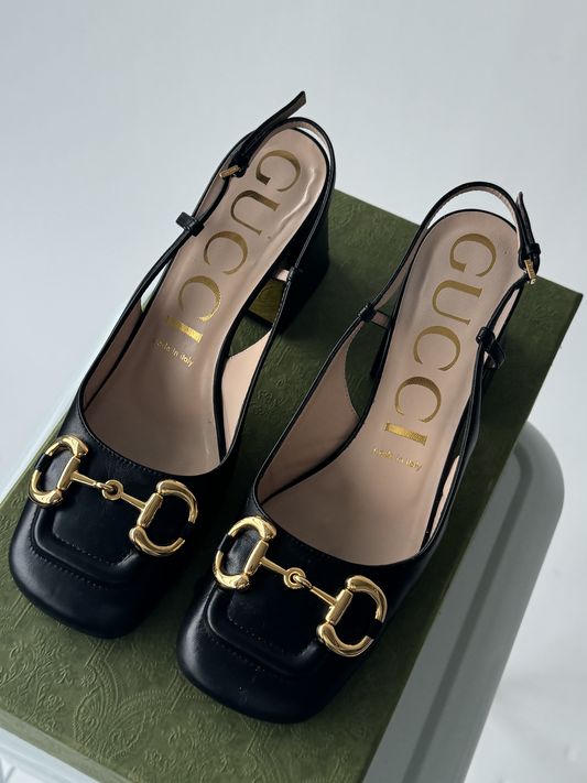 Gucci Horsebit Mid-Heel Slingback Pumps - Full Set