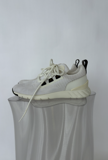 Louis Vuitton “Aftergame” Lace-Up Sneakers in White Knit Fabric & Leather