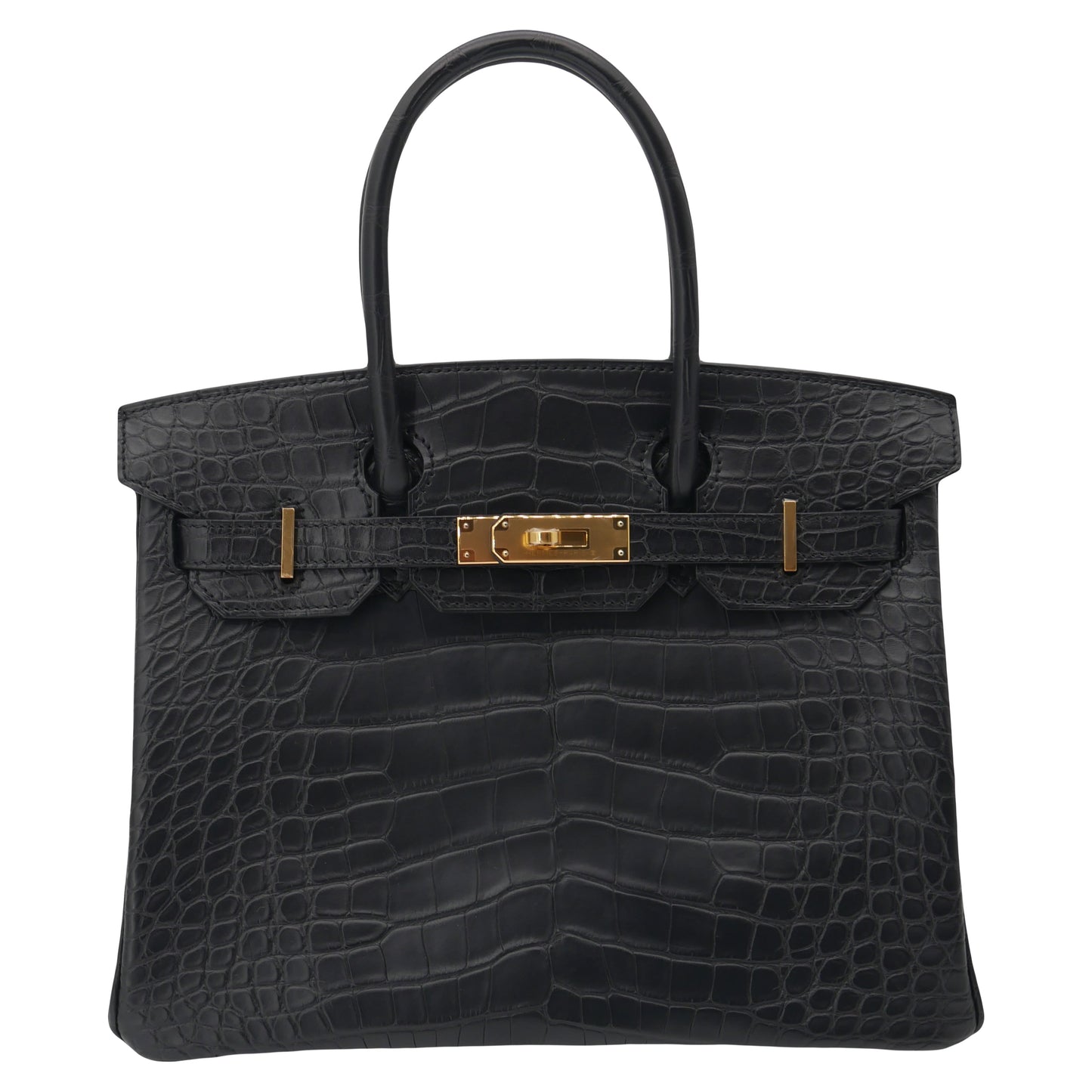 Hermès 30cm Birkin Black Matte Alligator Gold Hardware