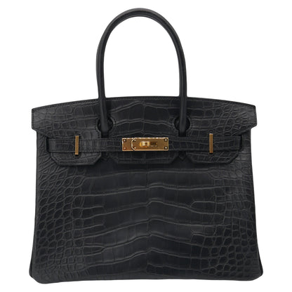 Hermès 30cm Birkin Black Matte Alligator Gold Hardware