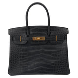 Hermès 30cm Birkin Black Matte Alligator Gold Hardware
