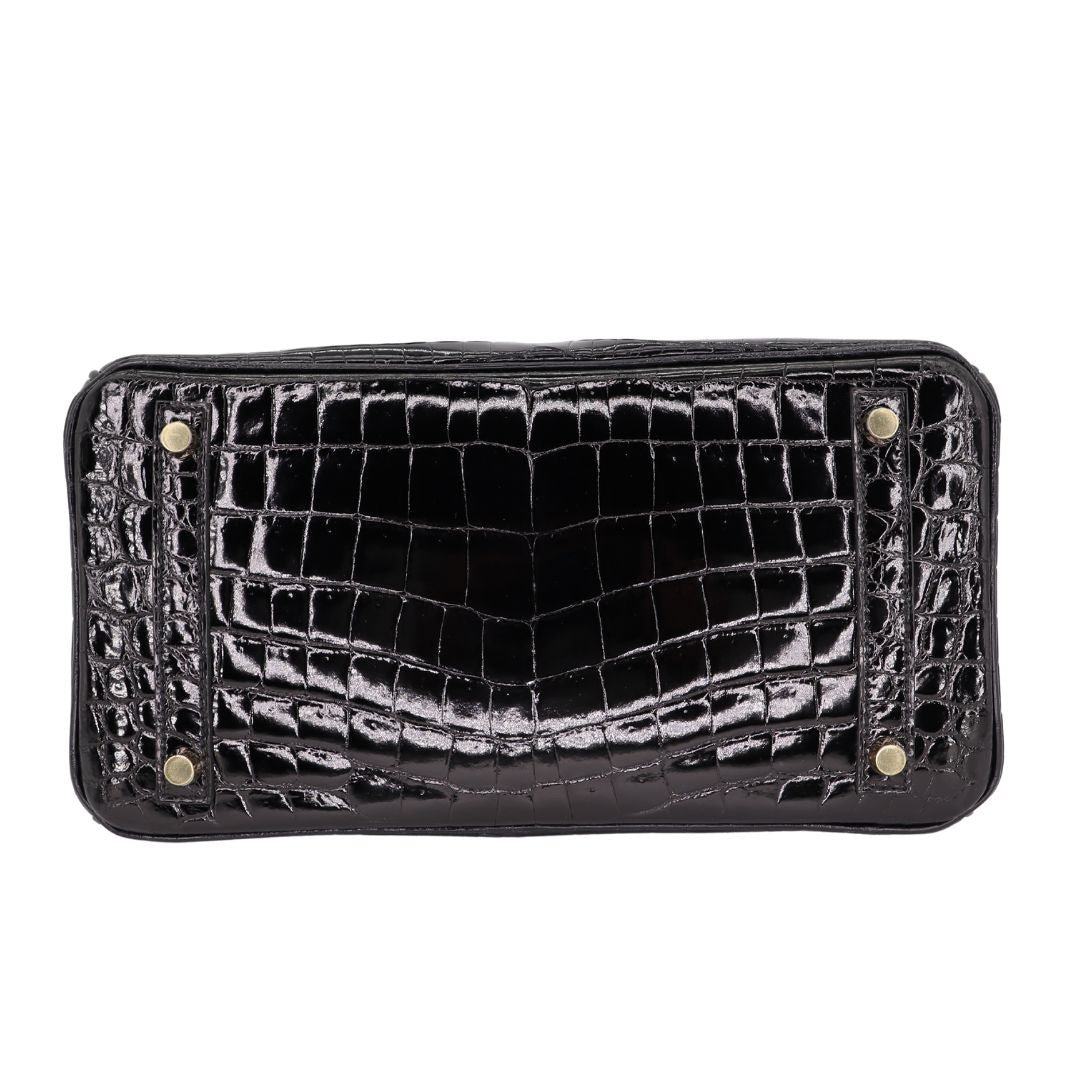 Hermès 30cm Birkin Black Shiny Niloticus Crocodile Gold Hardware
