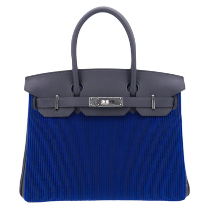 Hermès 30cm Birkin Bleu Saphir C?¥te ?† C?¥te Tuffetage Caban Swift Leather Palladium Hardware