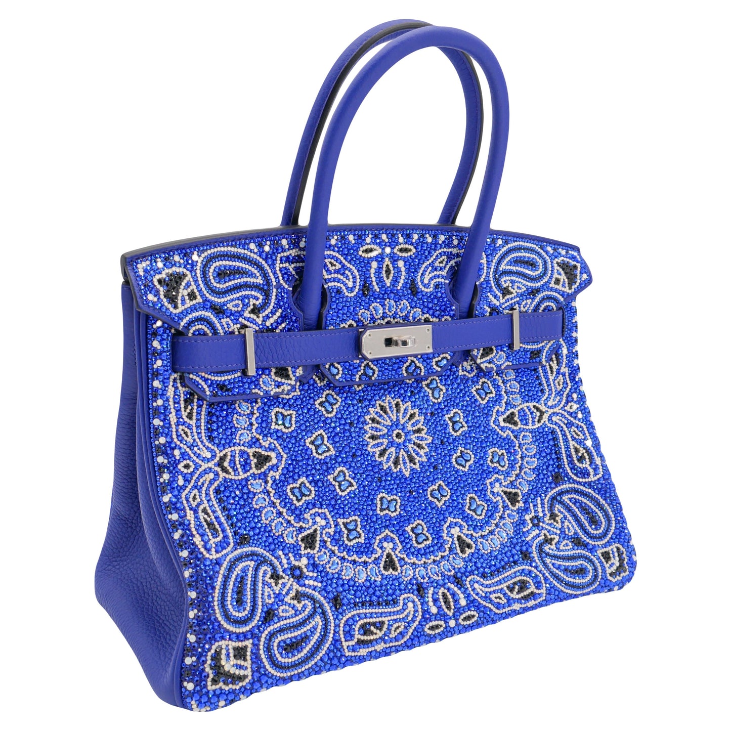 Hermès 30cm Birkin Customized Blue Bandana Swarovski Crystal Palladium Hardware
