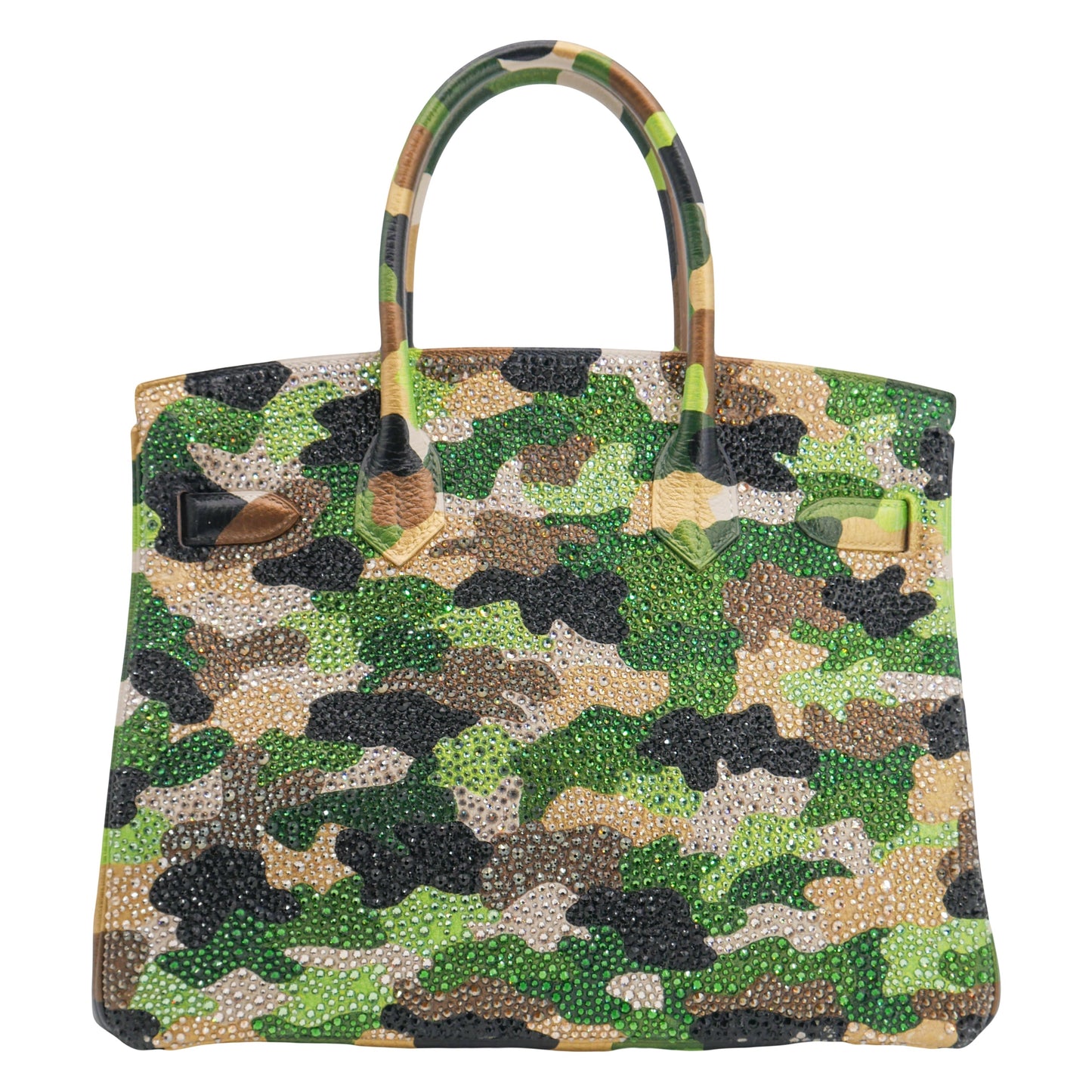 Hermès 30cm Birkin Customized Green Camouflage Swarovski Crystal Gold Hardware