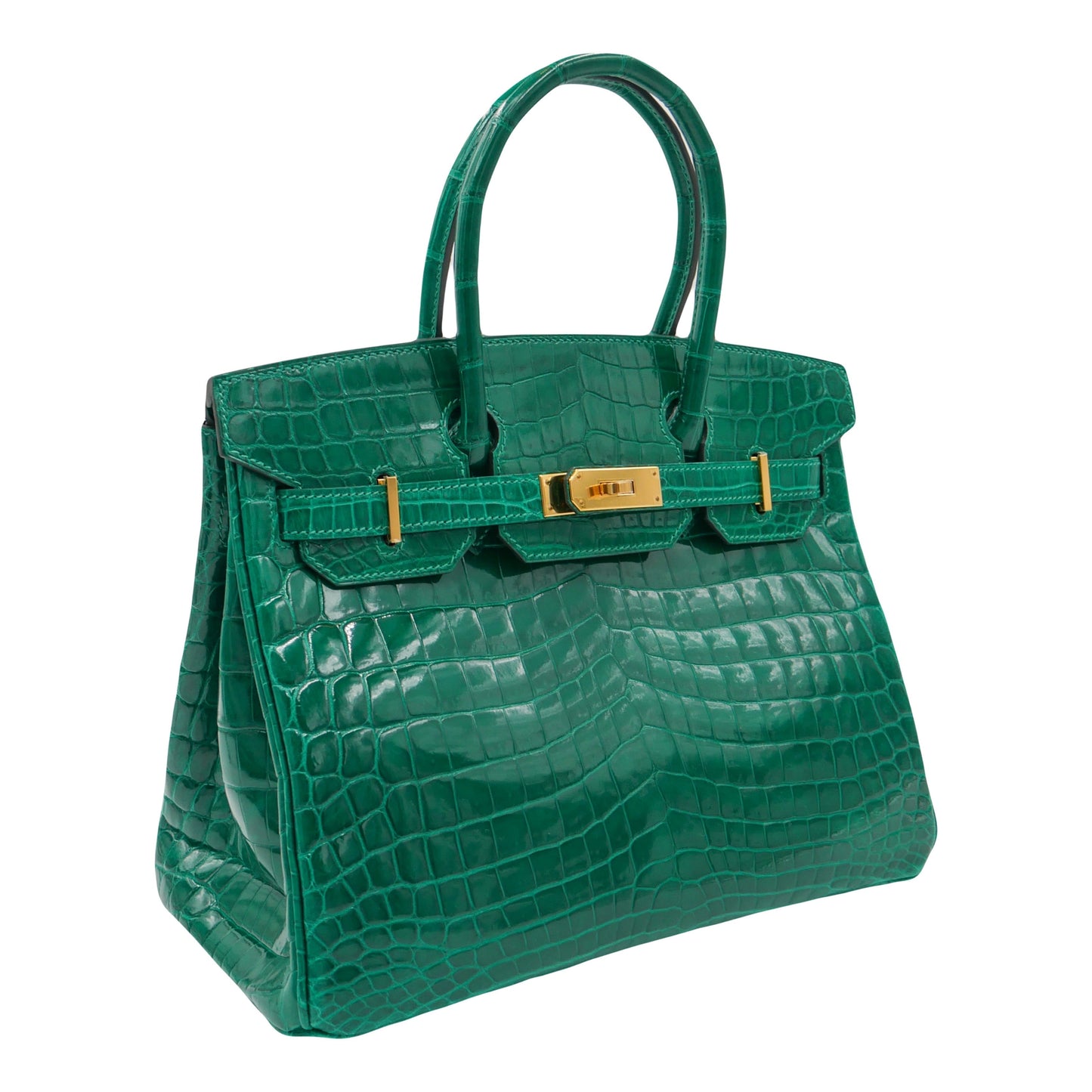 Hermès 30cm Birkin Emerald Shiny Niloticus Gold Hardware