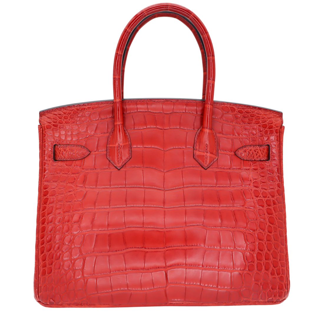 Hermès 30cm Birkin Verso Rouge H/Orange Poppy Matte Alligator Gold Hardware