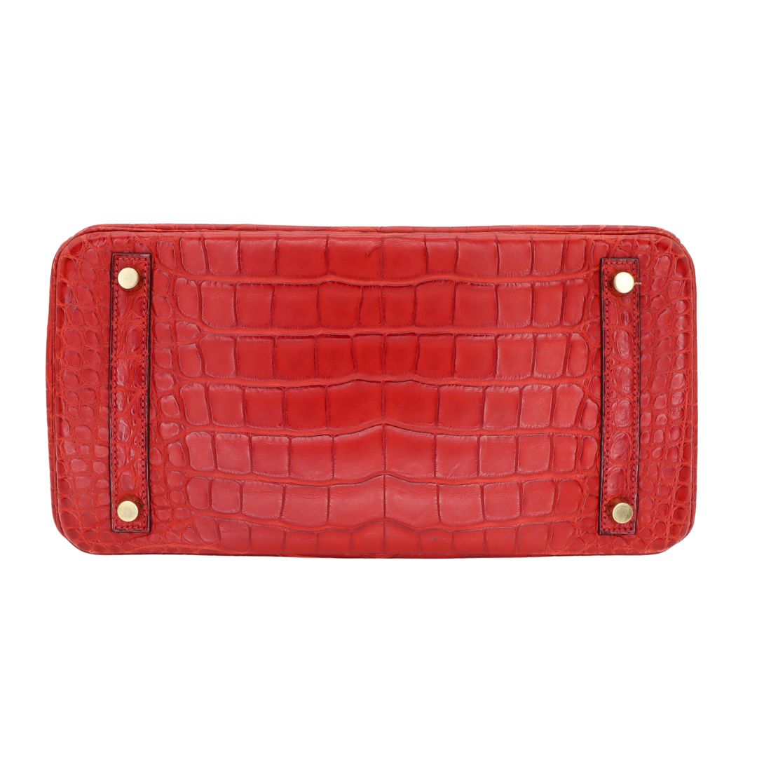 Hermès 30cm Birkin Verso Rouge H/Orange Poppy Matte Alligator Gold Hardware