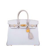 Hermès Birkin 25 HSS Blue Brume and Gris Pale Chèvre with Brushed Gold Hardware