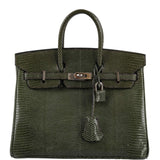 Hermès Birkin 25 Vert Olive Salvator Lizard with Palladium Hardware - 2008, L Square