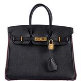 Hermès HSS Birkin 25 Black and Rouge H Chevre Gold Hardware