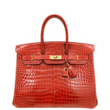 Hermes Lisse Rouge H Shiny Crocodile Porosus Birkin 35 Bag