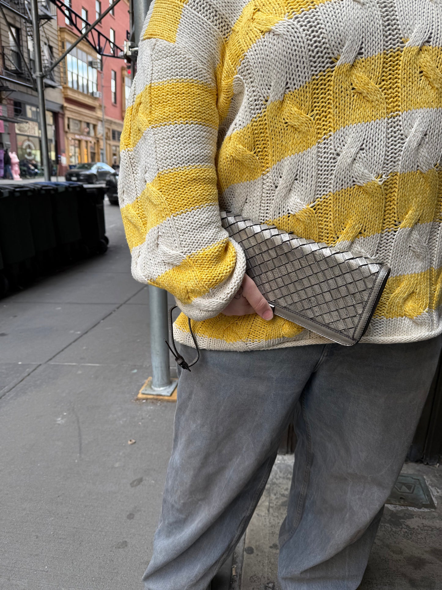 Burberry Metallic Woven Leather Clutch Silver