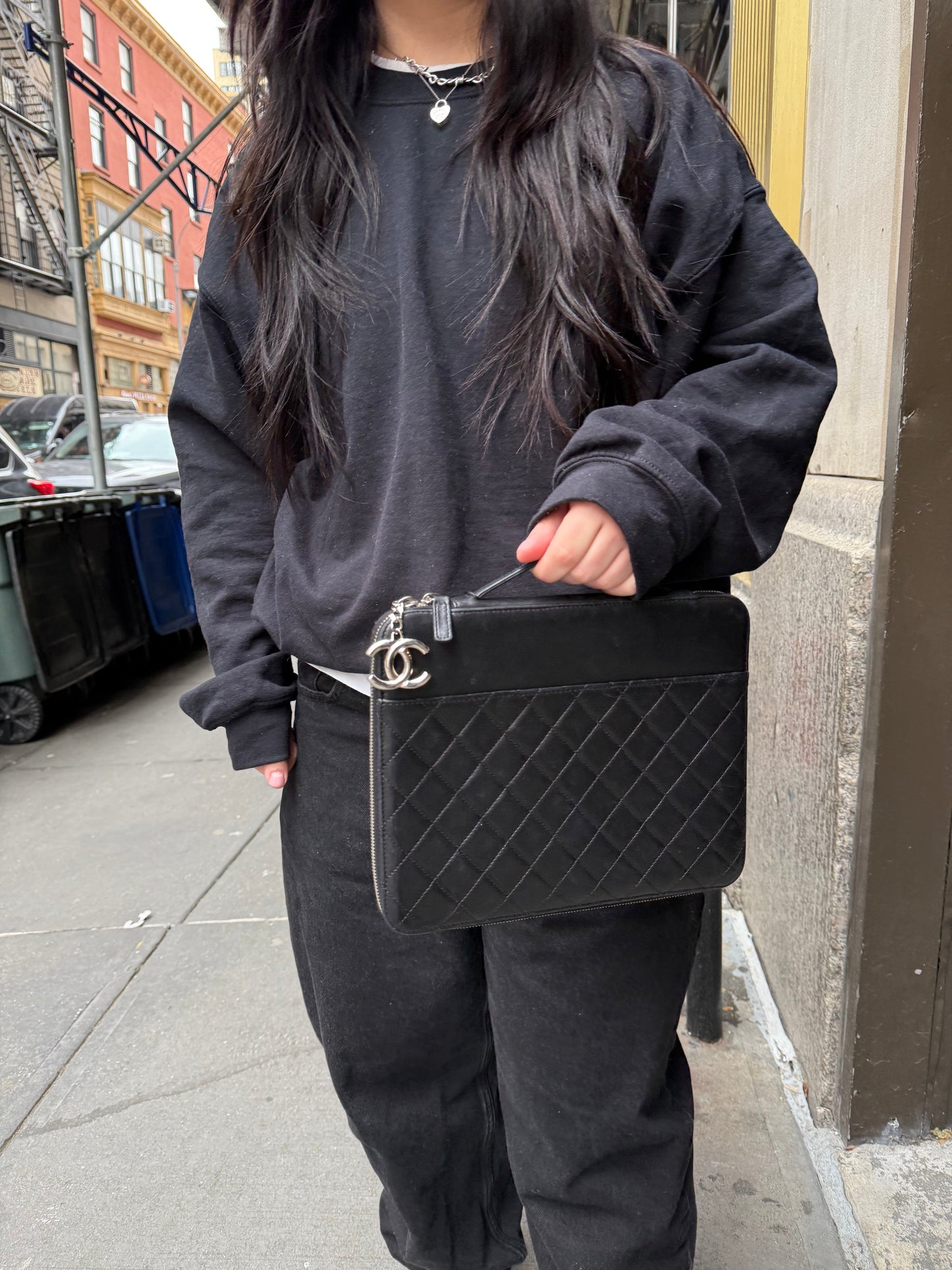 Chanel Black Quilted Caviar Leather Tablet Clutch Case