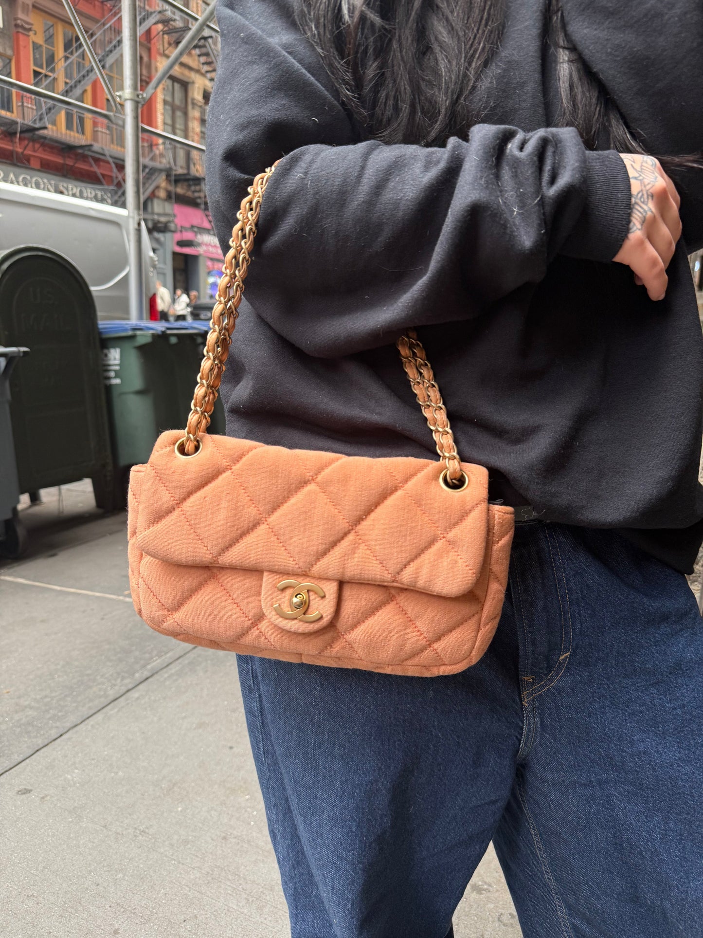 Chanel CC Flap Bag Peach Jersey Quilt