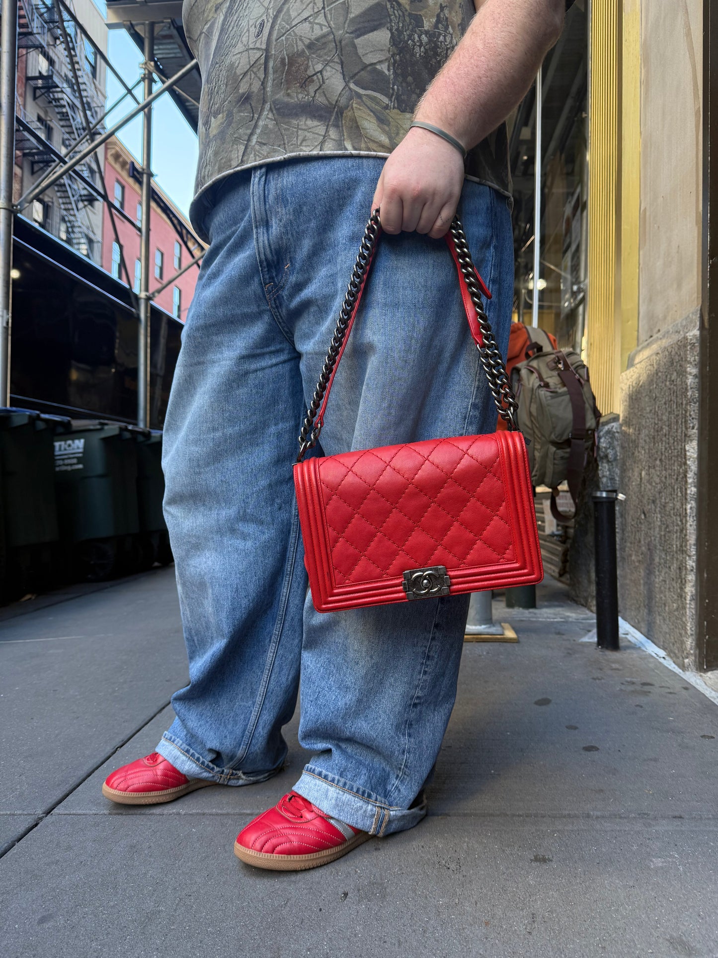 Chanel Quilted Stitch Red Leather Boy Bag 2014