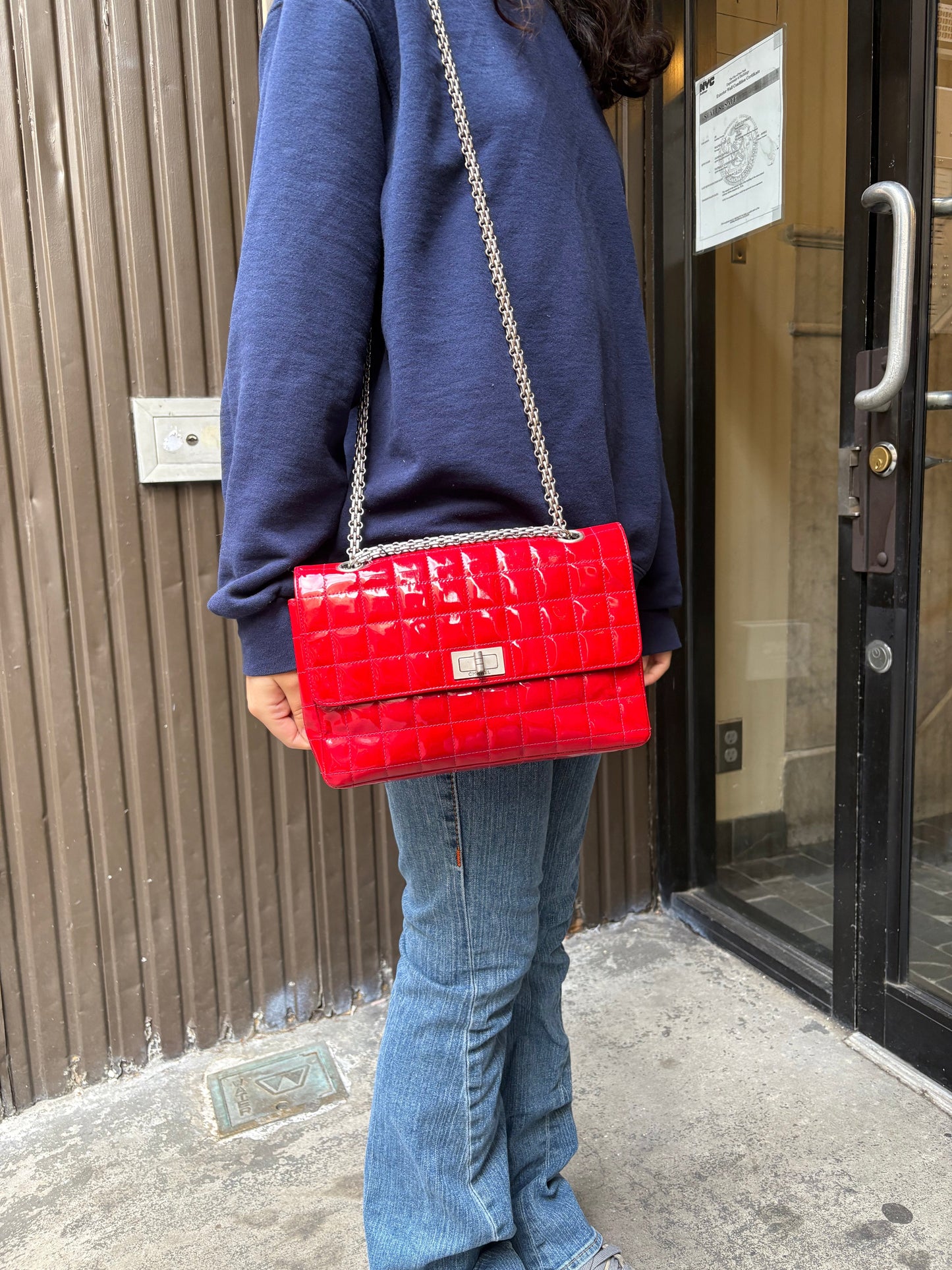 Chanel Red Patent Chocolate Bar Chain Flap Bag 2000