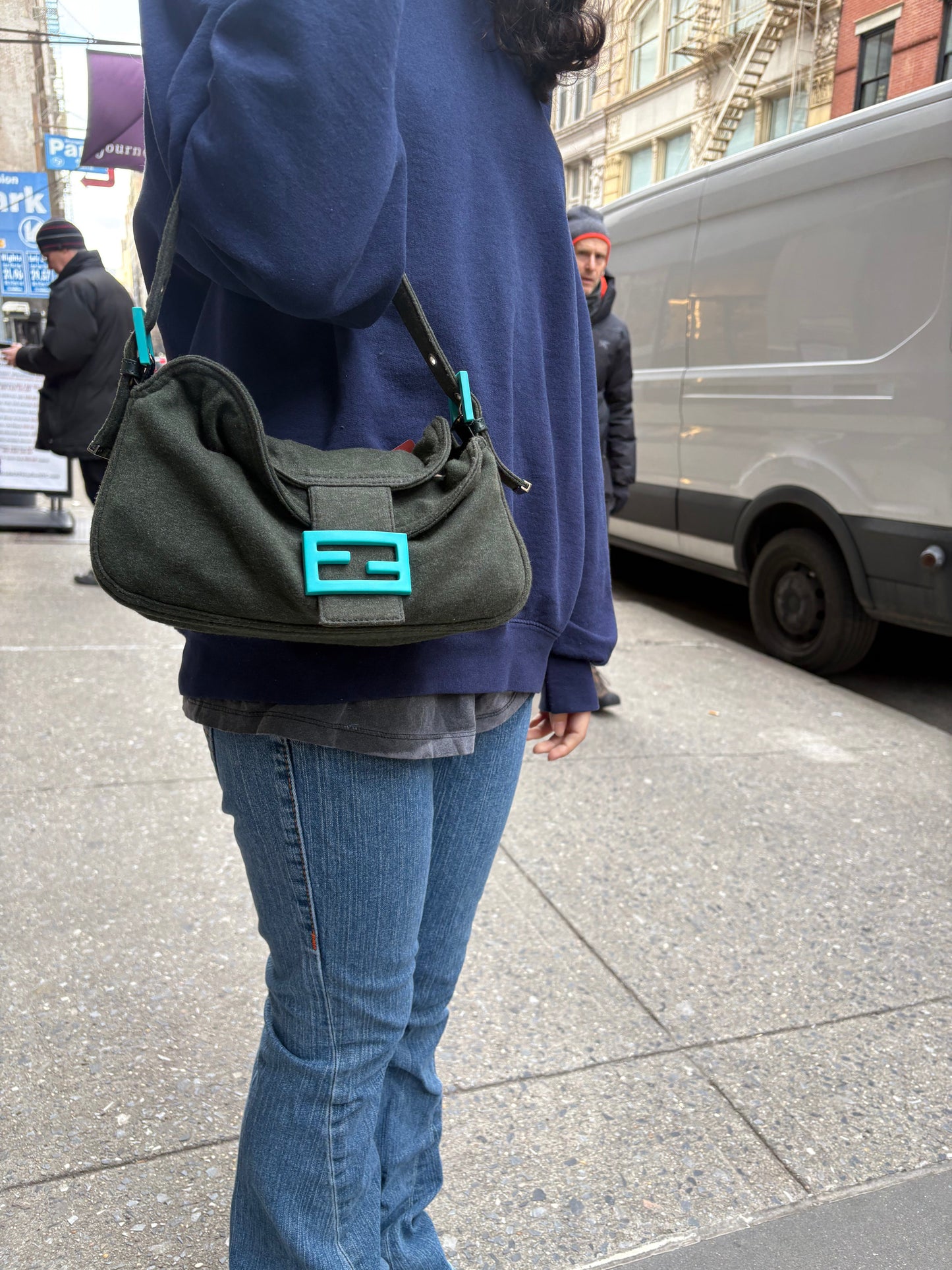 Fendi Green FF Cotton Baguette