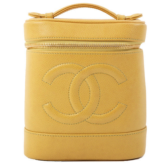 Chanel Around 1998 Made Caviar Skin Cc Mark Stitch Vanity Yellow