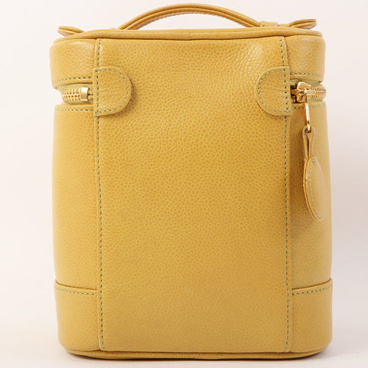 Chanel Around 1998 Made Caviar Skin Cc Mark Stitch Vanity Yellow