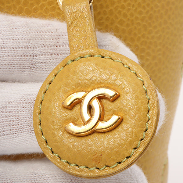 Chanel Around 1998 Made Caviar Skin Cc Mark Stitch Vanity Yellow