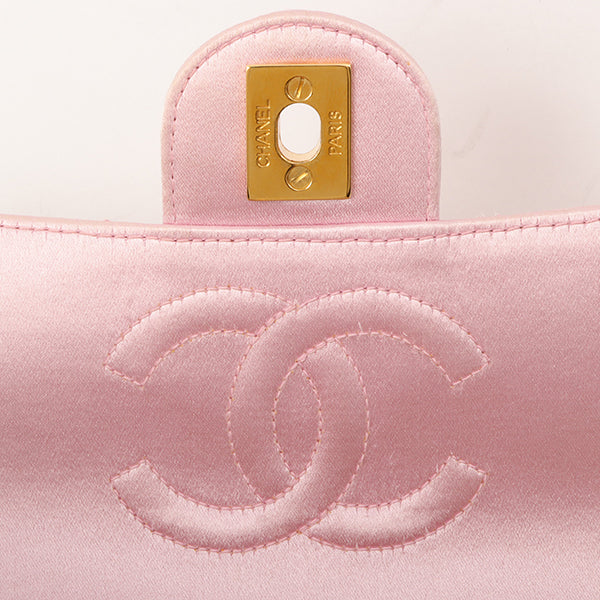 Chanel Around 1997 Made Silk Stain Classic Flap Chain Bag Mini Pink