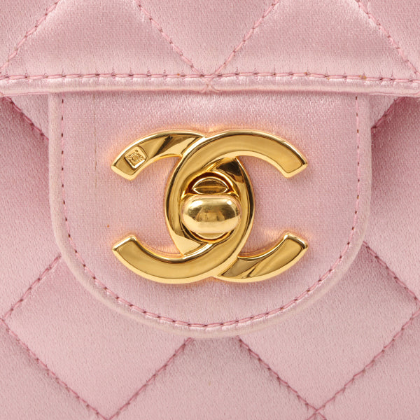 Chanel Around 1997 Made Silk Stain Classic Flap Chain Bag Mini Pink