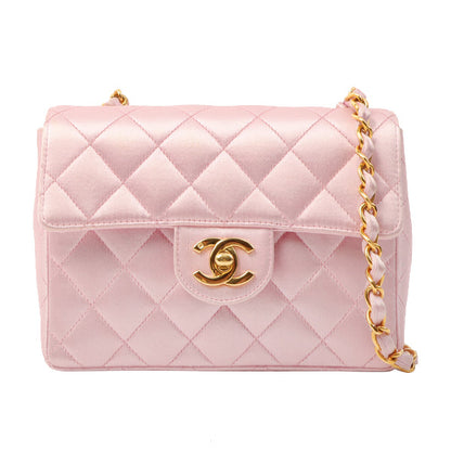 Chanel Around 1997 Made Silk Stain Classic Flap Chain Bag Mini Pink