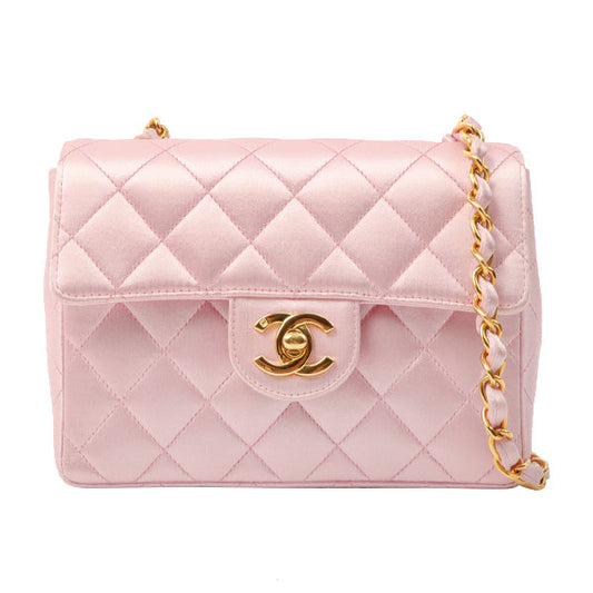 Chanel Around 1997 Made Silk Stain Classic Flap Chain Bag Mini Pink