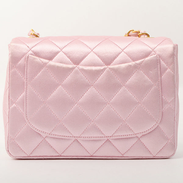 Chanel Around 1997 Made Silk Stain Classic Flap Chain Bag Mini Pink