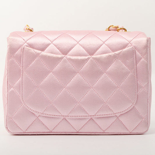 Chanel Around 1997 Made Silk Stain Classic Flap Chain Bag Mini Pink