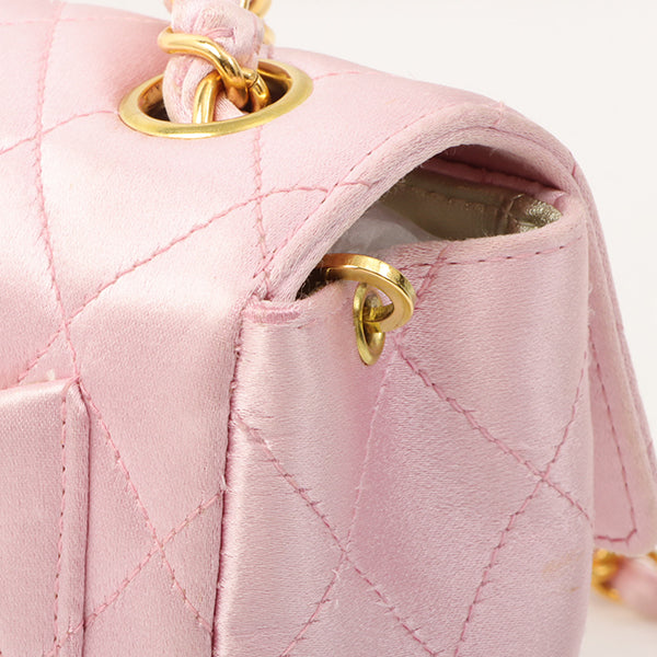 Chanel Around 1997 Made Silk Stain Classic Flap Chain Bag Mini Pink